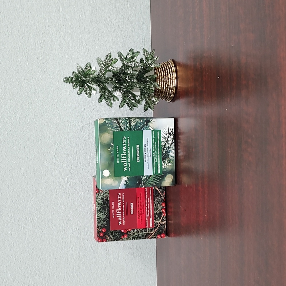 Bath & Body Works White Barn EVERGREEN + HOLIDAY & Scent Control Wallflower Set